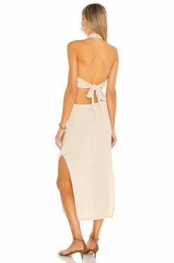 Top 10 ⌛ L'Academie Magnolia Midi👗 Dress In Tan 🤩 -Deals L'Academie Store LCDE WD498 V3