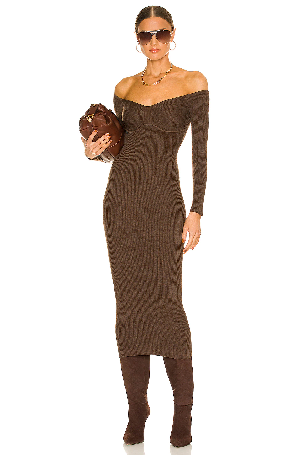 Outlet 🎁 L'Academie Tucci Knit Bustier👗 Dress In Chocolate 😀