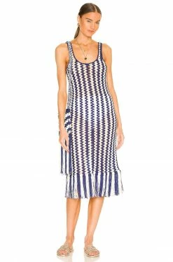 Cheap ❤️ L'Academie Ardal Crochet Midi👗 Dress In Navy & Ivory 🤩