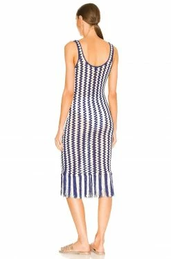 Cheap ❤️ L'Academie Ardal Crochet Midi👗 Dress In Navy & Ivory 🤩 -Deals L'Academie Store LCDE WD583 V4