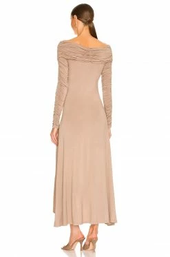 Hot Sale 🎉 L'Academie Cyd Midi👗 Dress In Taupe 😍 -Deals L'Academie Store LCDE WD594 V3