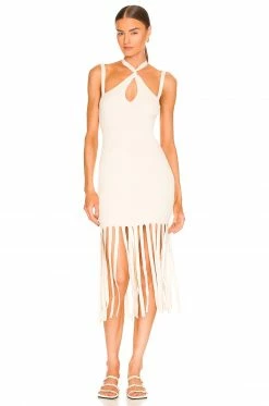 Top 10 🎁 L'Academie Darick Fringe Midi👗 Dress In Ivory 🔔