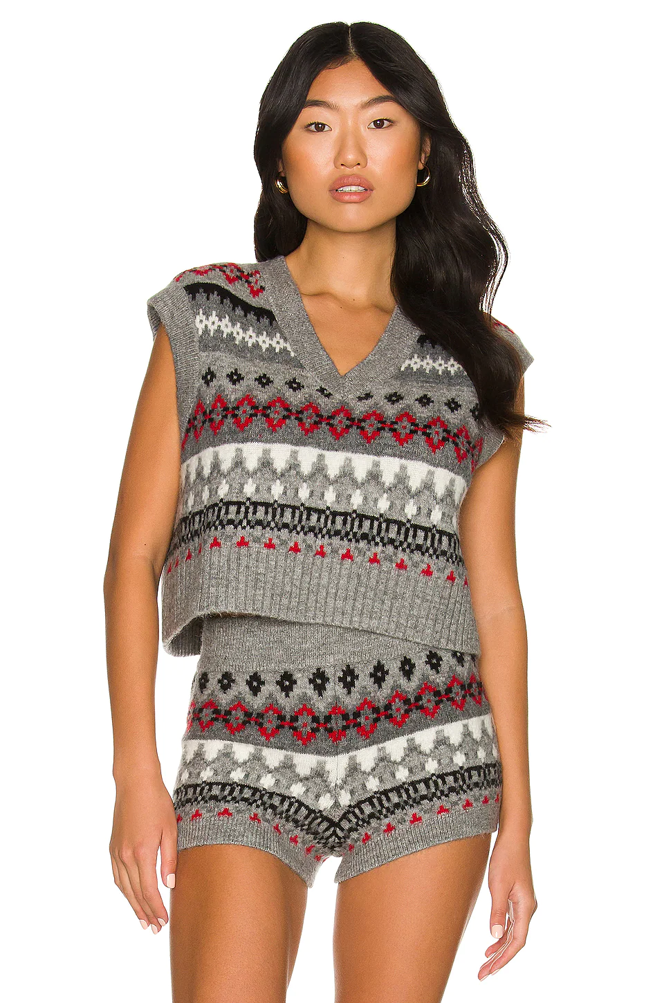 Best Sale ✨ L'Academie Aven Fair Isle Vest In Grey & Red 😍