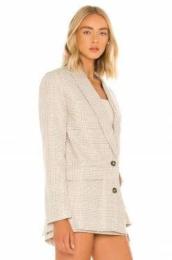 Cheap ✔️ L'Academie Abigail Blazer In Tan & White 🧨 -Deals L'Academie Store LCDE WO145 V3