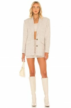 Cheap ✔️ L'Academie Abigail Blazer In Tan & White 🧨 -Deals L'Academie Store LCDE WO145 V5
