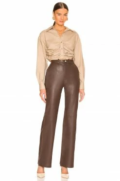 Top 10 👍 L'Academie The Zaza Leather Pant In Brown 🔔 -Deals L'Academie Store LCDE WP193 V4