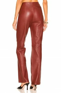 Promo 🤩 L'Academie The Kira Leather Pant In Burgundy Red 🔔 -Deals L'Academie Store LCDE WP194 V3
