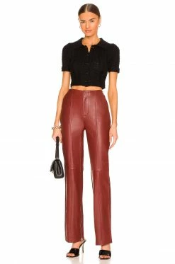 Promo 🤩 L'Academie The Kira Leather Pant In Burgundy Red 🔔 -Deals L'Academie Store LCDE WP194 V4