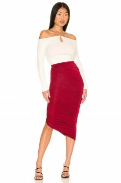 Brand new 🎁 L'Academie Libby Midi Skirt In Burgundy 👍 -Deals L'Academie Store LCDE WQ105 V4