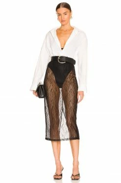 Budget 🛒 L'Academie Elowen Midi Skirt In Black ⌛ -Deals L'Academie Store LCDE WQ115 V4