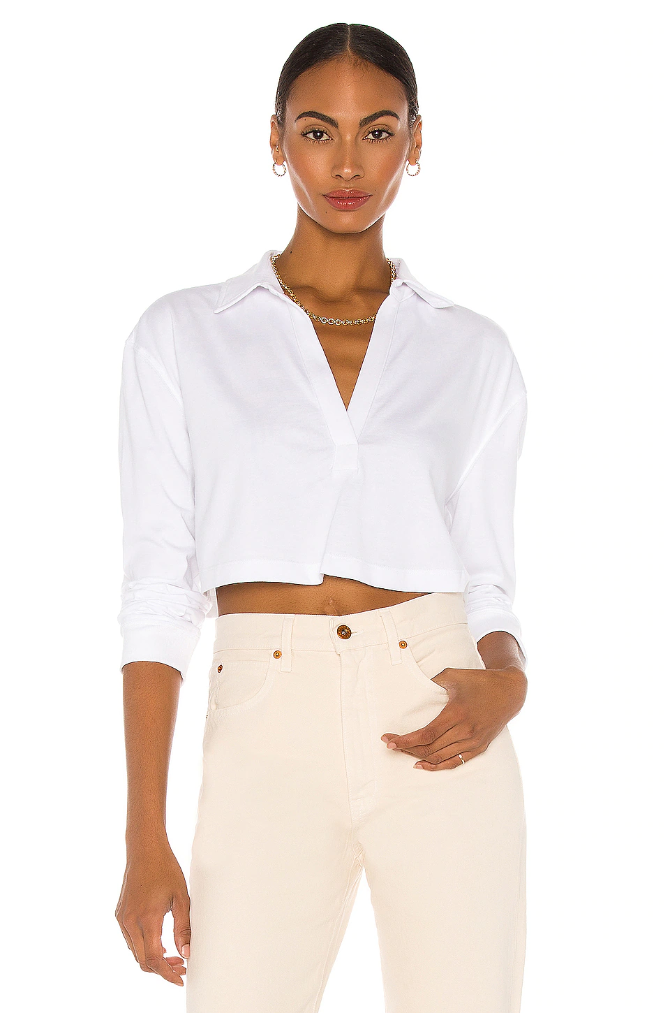 Hot Sale ๐ L'Academie LS Cropped Polo In White ๐