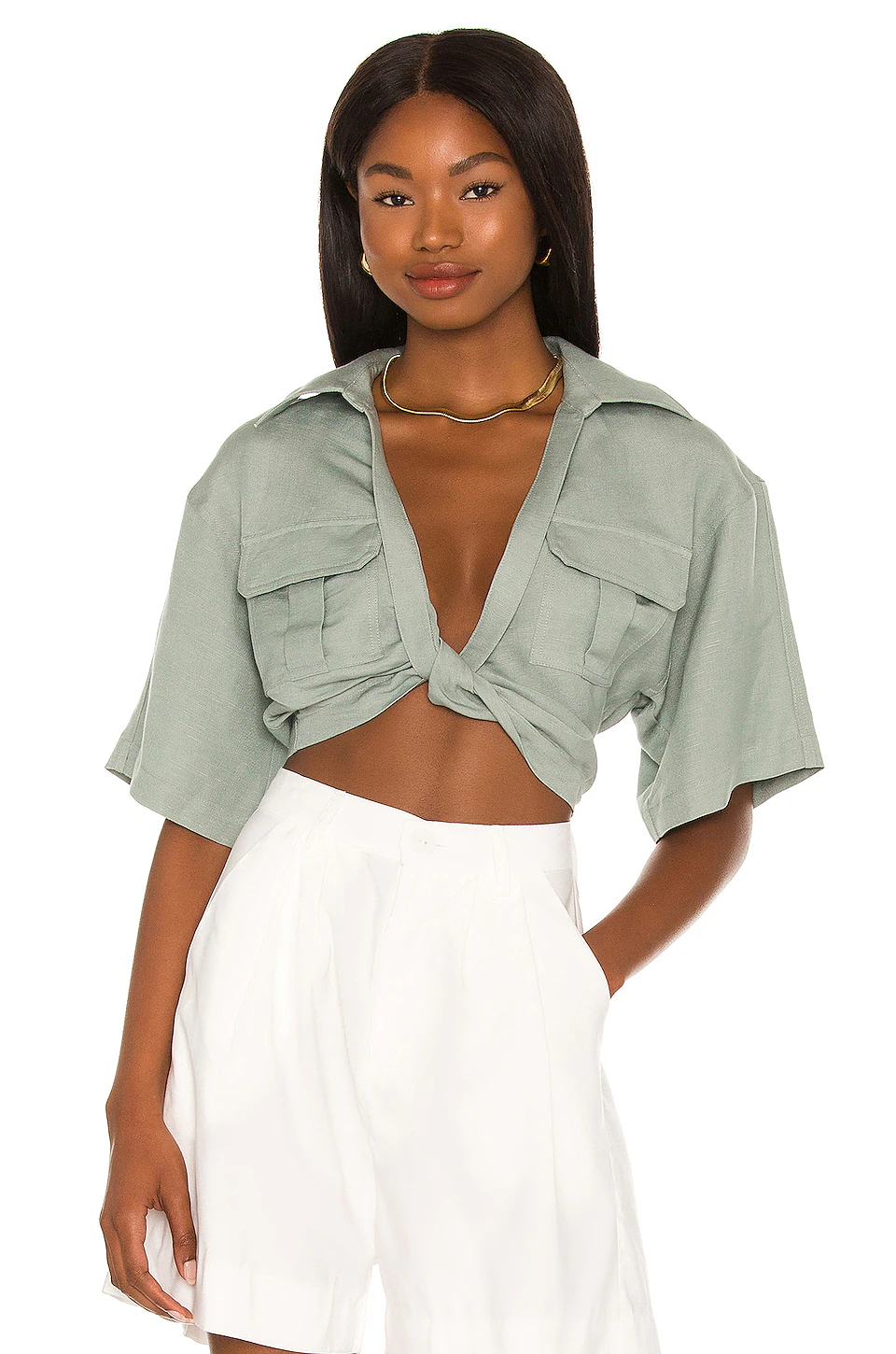 Outlet โ๏ธ L'Academie The Chrisa Crop Blouse In Sage Green ๐ฏ