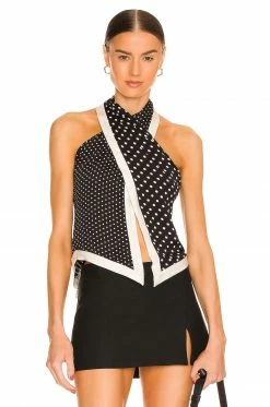 Deals โญ L'Academie Orla Halter Top In Black Multi Dot โจ